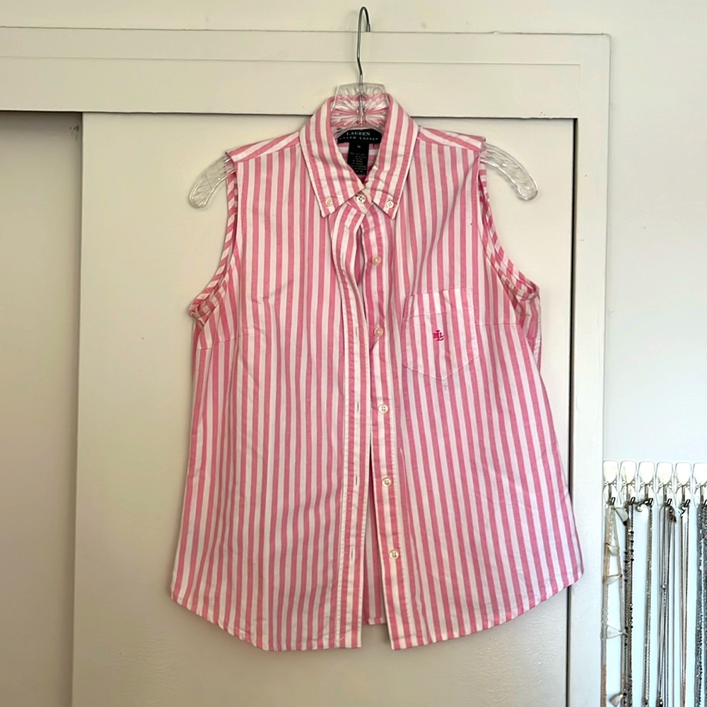 Pink Oxford Cloth Sleeveless Top